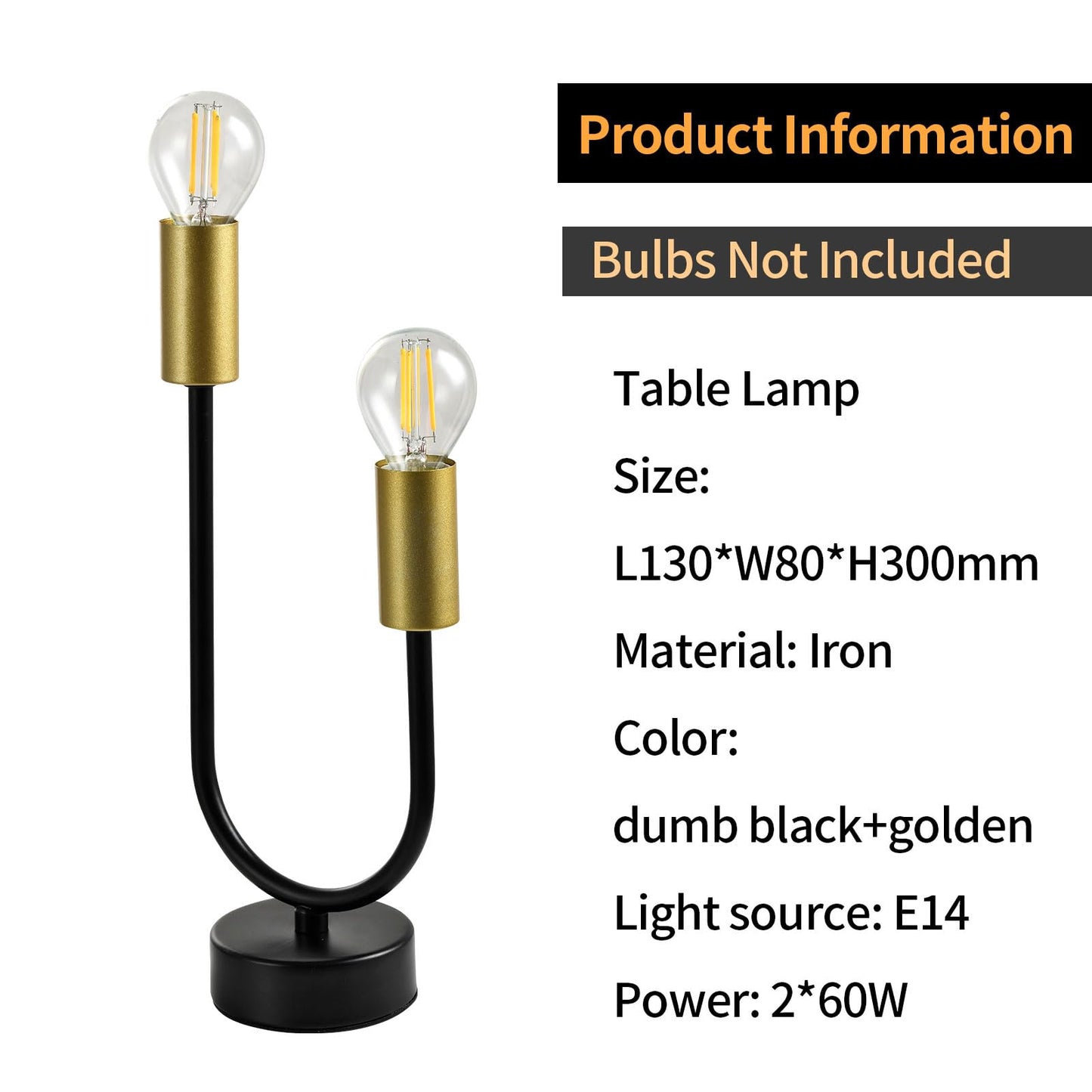 LQWELL® Table Lamp, Modern Minimalist Table Lamp Gold Black, E14 Bedside Lamp, Metal Desk Lamp Dining Table Lamp for Bedroom Living Room, 2-Light, Max 60W, Bulb Not Included