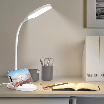 LQWELL® LED Desk Lamp Study Lamp for Home Office, 360° Flexible Touch Control Table Lamp with Phone Holder