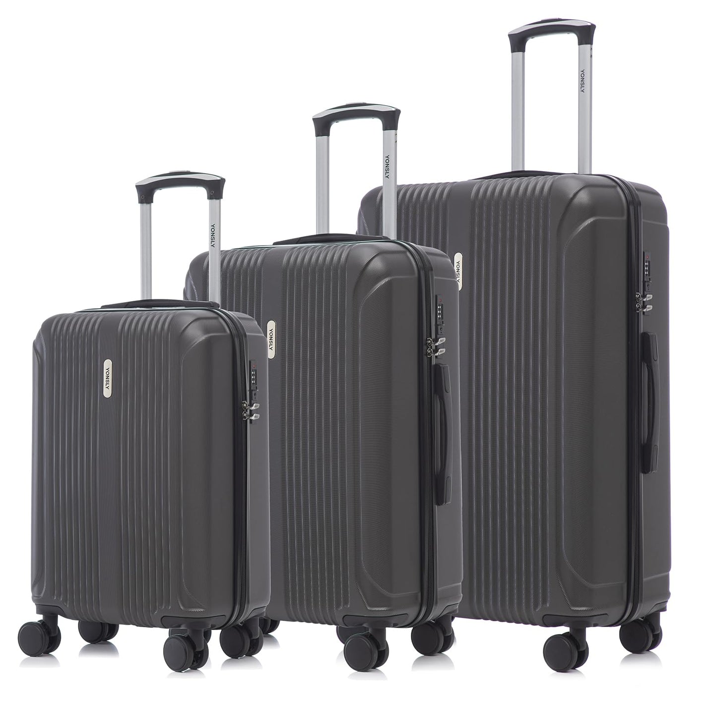 YONSLY® Suitcase Trolley Travel Suitcase Set, Roller Suitcase Carry-on, Luggage Set, Travel Bag Set with 4 360° Wheels, Hardshell Travel Suitcase, Combination Lock, Soft Rubber Handle (3-piece Set, M,L&XL)