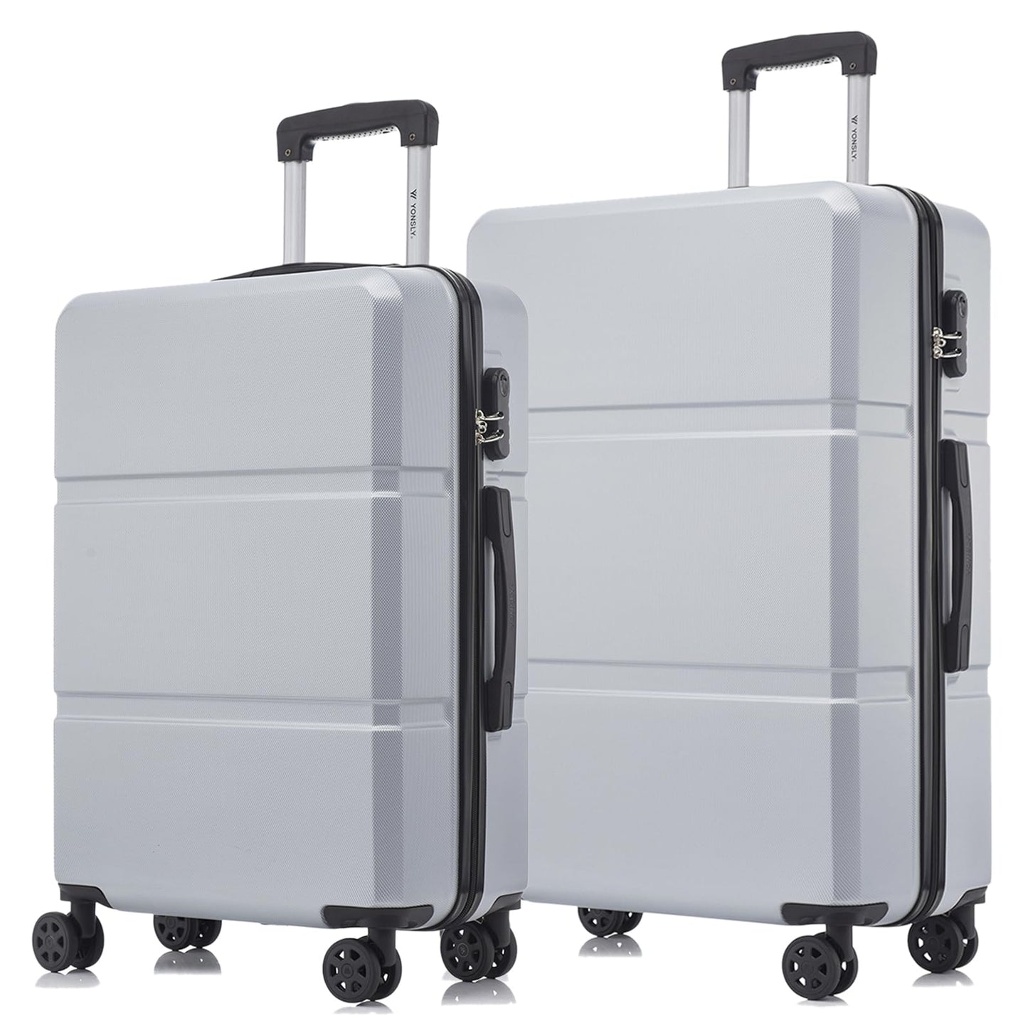 YONSLY® Trolley Suitcase, Carry-On Luggage with 4 360° Spinner Wheels, Hardshell Suitcase, Combination Lock, Soft Rubber Handle (Set of 2, L&XL)