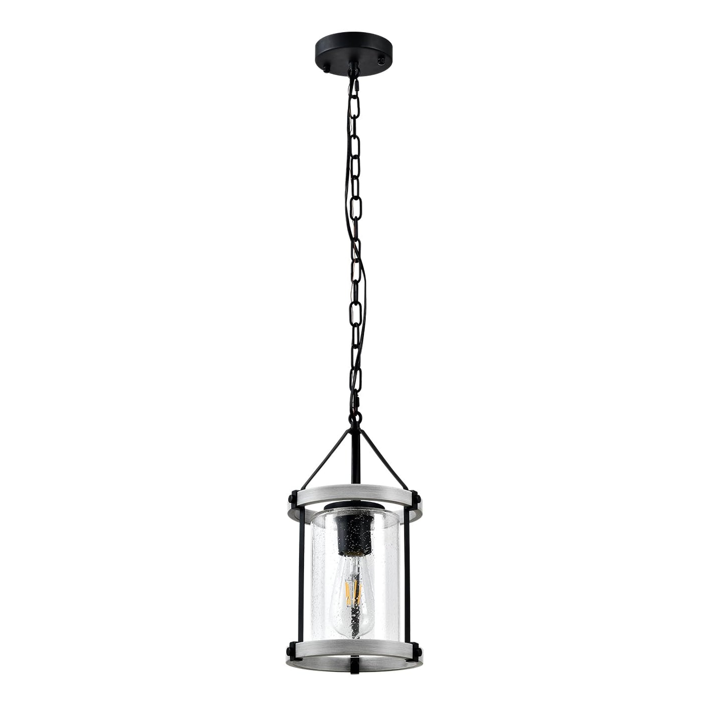 LQWELL® Modern Pendant Light E27, Minimalist Industrial Pendant Lamp Vintage Hanging Lamp for Kitchen Living Room Bedroom Dining Room Cafes, Glass Shade Chandelier, Matte Black