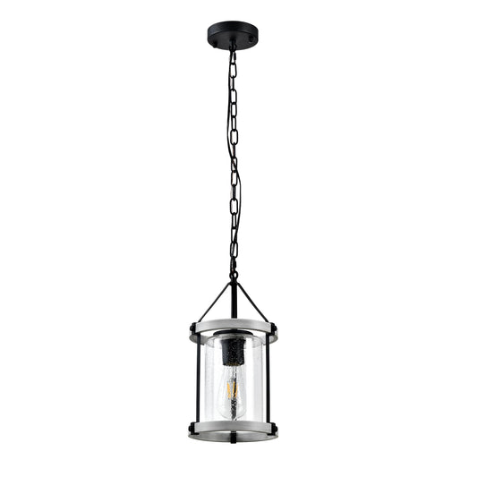 LQWELL® Modern Pendant Light E27, Minimalist Industrial Pendant Lamp Vintage Hanging Lamp for Kitchen Living Room Bedroom Dining Room Cafes, Glass Shade Chandelier, Matte Black