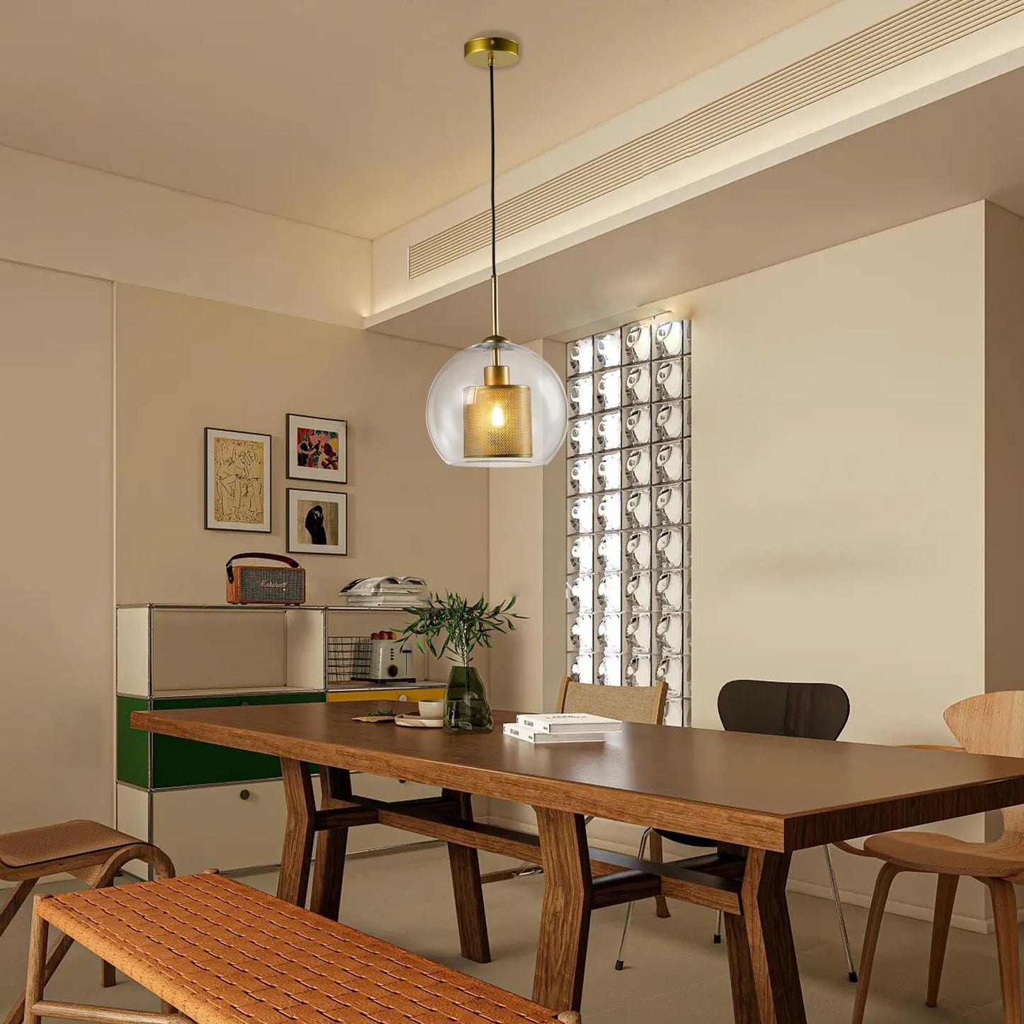 LQWELL® Globe Pendelleuchte E27 Hängeleuchte, Modern Mid Century Pendellampe Hängelampe Industrielle Kugelglas Lampenschirm für Küche Wohnzimmer Schlafzimmer Esszimmer, Metall Deckenlampe, Gold