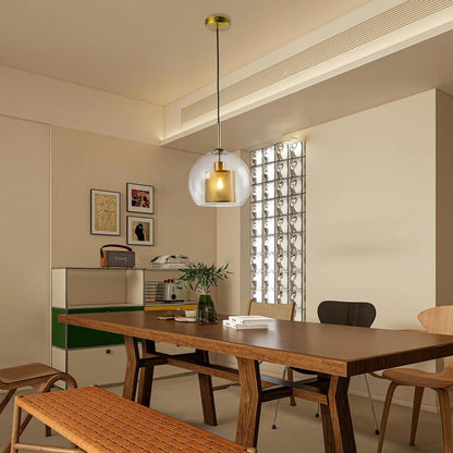 LQWELL® Globe Pendelleuchte E27 Hängeleuchte, Modern Mid Century Pendellampe Hängelampe Industrielle Kugelglas Lampenschirm für Küche Wohnzimmer Schlafzimmer Esszimmer, Metall Deckenlampe, Gold