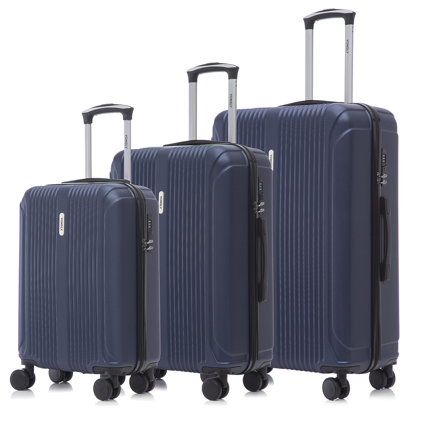 YONSLY® Suitcase Trolley Travel Suitcase Set, Roller Suitcase Carry-on, Luggage Set, Travel Bag Set with 4 360° Wheels, Hardshell Travel Suitcase, Combination Lock, Soft Rubber Handle (3-piece Set, M,L&XL)
