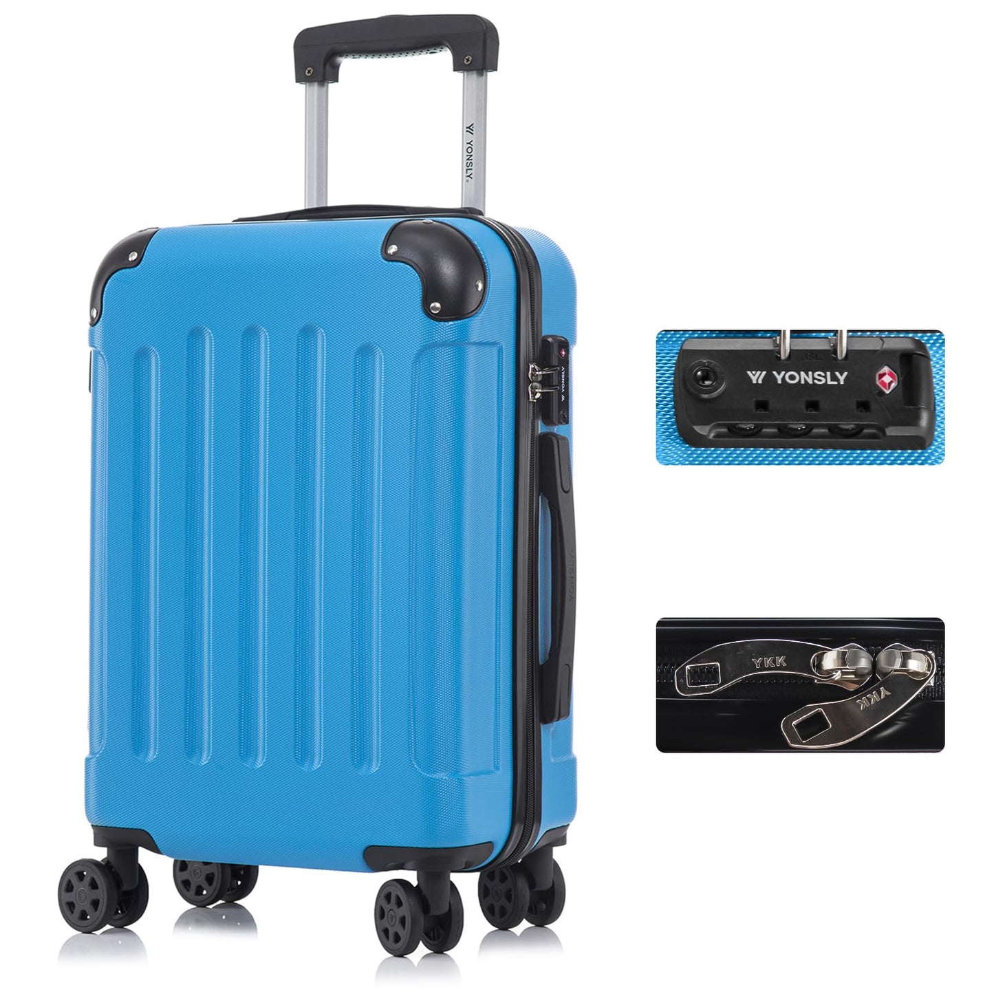 YONSLY® Premium Suitcase, TSA Lock, YKK Zipper Hardshell Luggage Trolley Cabin Suitcase Rolling Suitcase Hand Luggage 4 Wheels