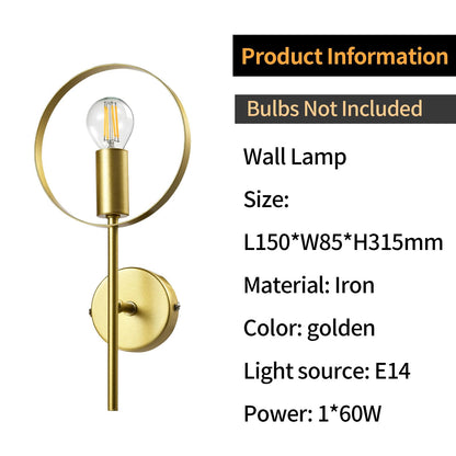 LQWELL® E14 Wall Light, Indoor Wall Lamp 1-Bulb Wall Lighting Wall Spotlight in Modern Industrial Style, for Bedroom Living Room Studio Hotel Staircase, Gold, Bulb not included