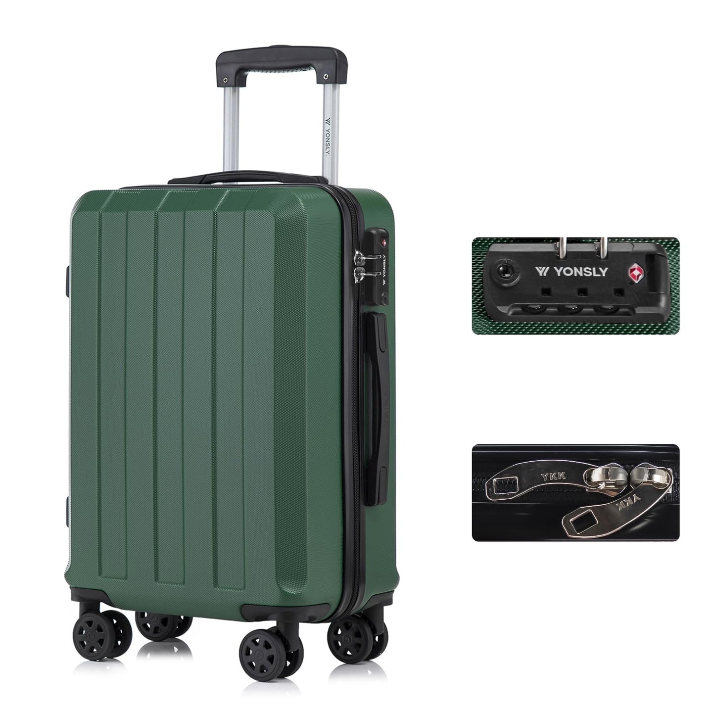 YONSLY® Premium Travel Suitcase TSA Lock, YKK Zipper Hardshell Suitcase Trolley Carry-on Spinner Suitcase Hand Luggage 4 Wheels