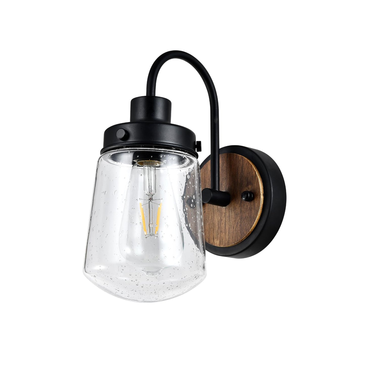 LQWELL® Wandleuchte E27, Wandlampe Innen 1 Flammig Retro Eisen-Holz-Wandbeleuchtung Wandspot für Schlafzimmer Wohnzimmer Studio Hotel Treppe, Mattschwarz, Glühbirne nicht enthalten