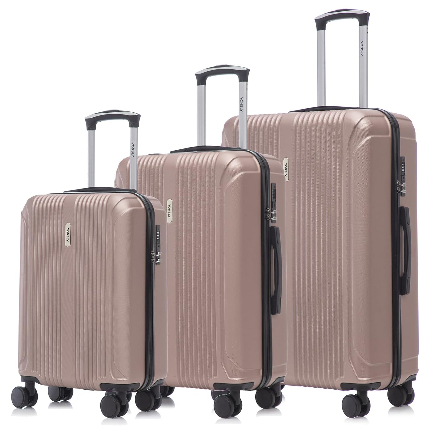YONSLY® Suitcase Trolley Travel Suitcase Set, Roller Suitcase Carry-on, Luggage Set, Travel Bag Set with 4 360° Wheels, Hardshell Travel Suitcase, Combination Lock, Soft Rubber Handle (3-piece Set, M,L&XL)