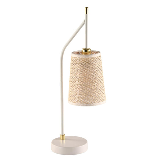 LQWELL® Retro Vintage Tischlampe E14, Nachttischlampe mit beigem Stoffbezug in Schwarz oder Weiß mit Imitatgold, Metall Schreibtischlampe für Schlafzimmer und Wohnzimmer, Keine Glühbirne