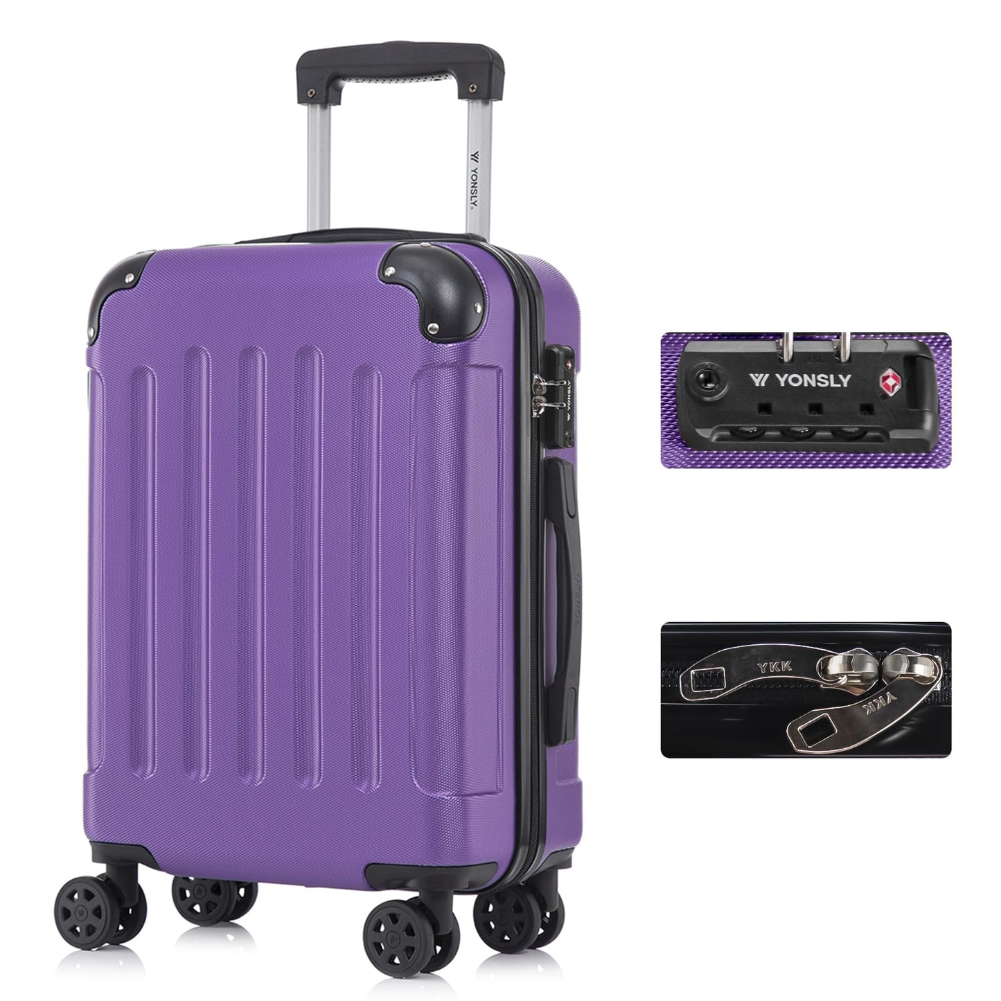 YONSLY® Premium Suitcase, TSA Lock, YKK Zipper Hardshell Luggage Trolley Cabin Suitcase Rolling Suitcase Hand Luggage 4 Wheels
