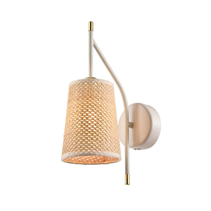 LQWELL® Retro Vintage Wandleuchte E14, Wandlampe Innen mit Stoffschirm, Schwarz/Beige Imitatgold, Beleuchtung für Schlafzimmer Wohnzimmer Hotel, Keine Glühbirne