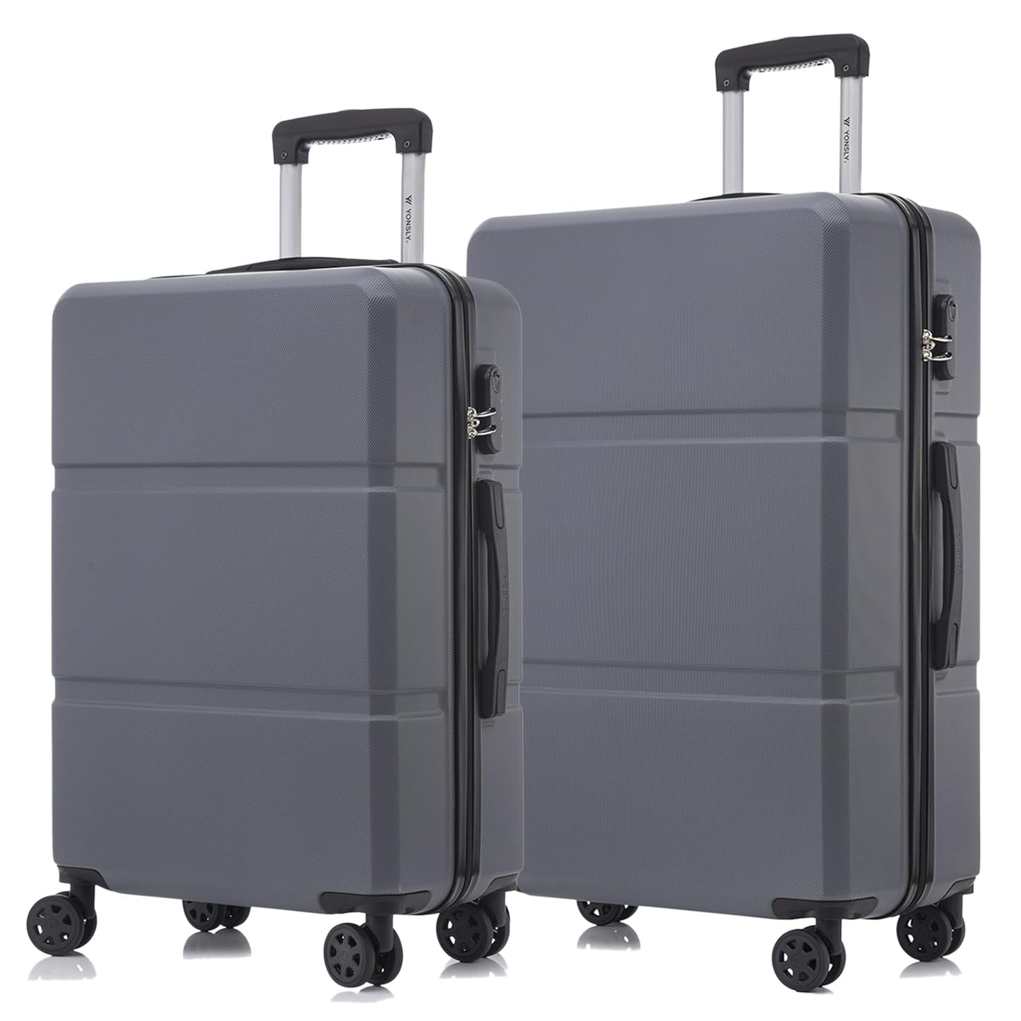 YONSLY® Trolley Suitcase, Carry-On Luggage with 4 360° Spinner Wheels, Hardshell Suitcase, Combination Lock, Soft Rubber Handle (Set of 2, L&XL)