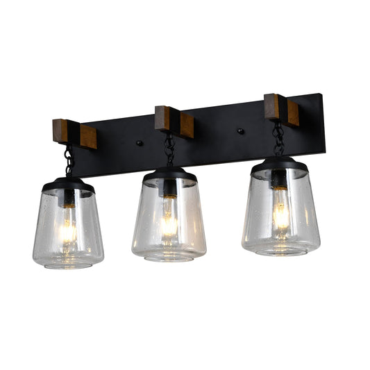 LQWELL® E27 Wall Light, Indoor Wall Lamp with 3 Flames, Retro Industrial Style Wall Lighting, for Bedroom Living Room Studio Hotel Staircase, Matte Black, Bulb Not Included