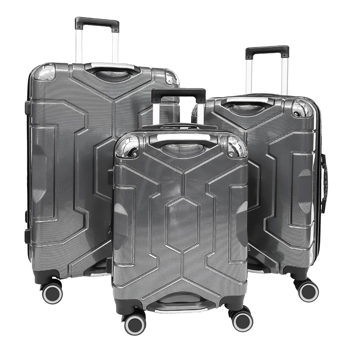 YONSLY® Koffer Suitcase Set, Trolley Reisekoffer, Rollkoffer Handgepäck mit 4 Rollen 360°, ABS Hartschalen, Sicherheitsschloss, Weicher Gummigriff, 210D-Futter (3er Set, M,L&XL)