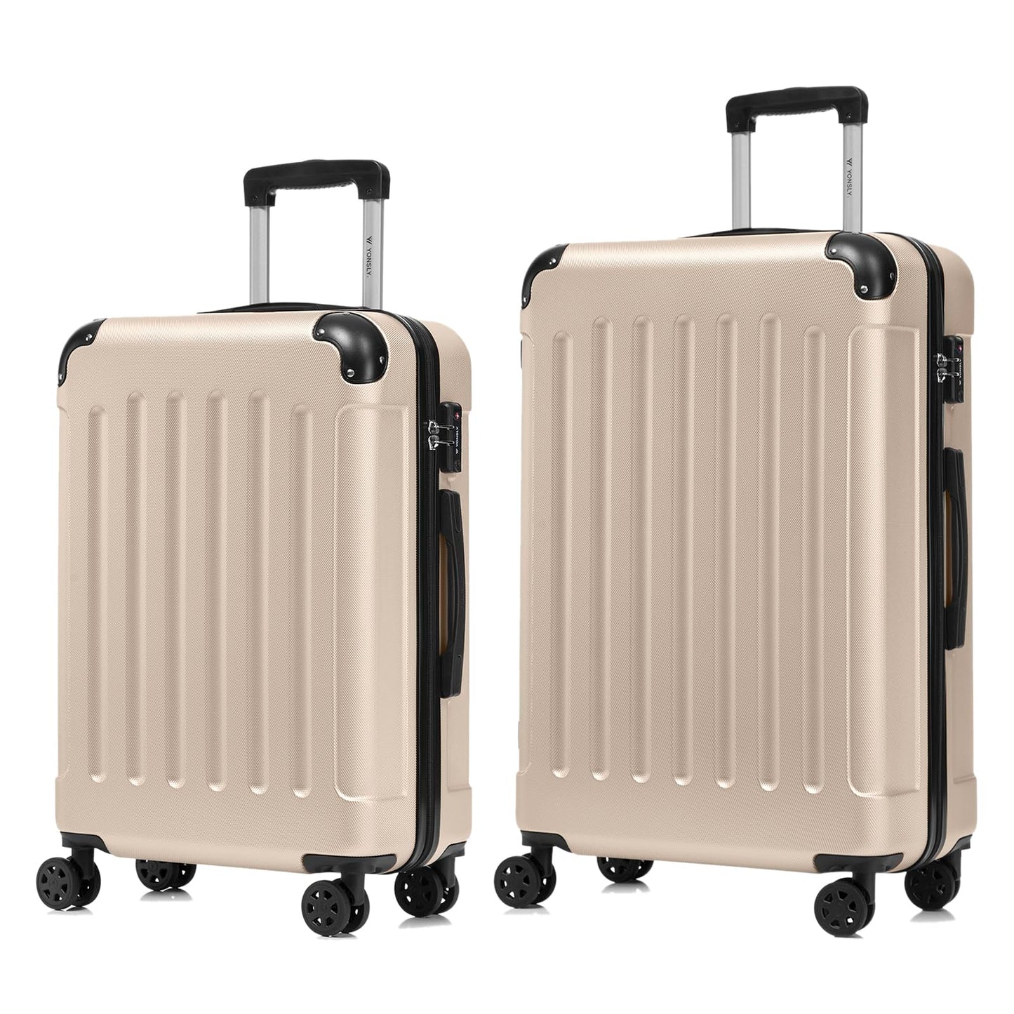 YONSLY® Premium Travel Suitcase TSA Lock, YKK Zipper Hardshell Suitcase Trolley Cabin Suitcase Rolling Suitcase Hand Luggage 4 Wheels (L-XL-Set)