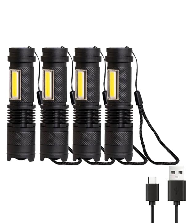 LQWELL® Mini LED Flashlight USB C Rechargeable, Zoomable and Portable with 3 Light Modes, Small Hand Flashlight for Camping, Hiking, Emergencies, Running, Cycling and Night Reading, available as 2/3/4 piece set