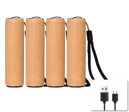 LQWELL® Mini Flashlight USB C Rechargeable, Small Flashlight with 3 Light Modes, Aluminum Portable Hand Flashlight with Wooden Shell for Camping, Hiking, Emergency, Jogging, Night Reading, Available as 2/3/4 Piece Set