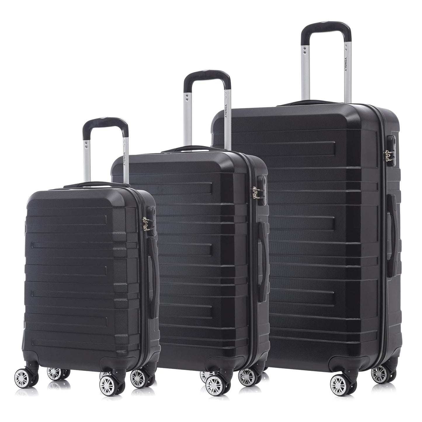 YONSLY® Travel Suitcase Trolley Rolling Luggage Carry-on Set, Suitcase Set, Luggage Set Hardside Travel Suitcase with 4 360° Spinner Wheels, Combination Lock, Soft Rubber Handle (3-Piece Set, M,L&XL)