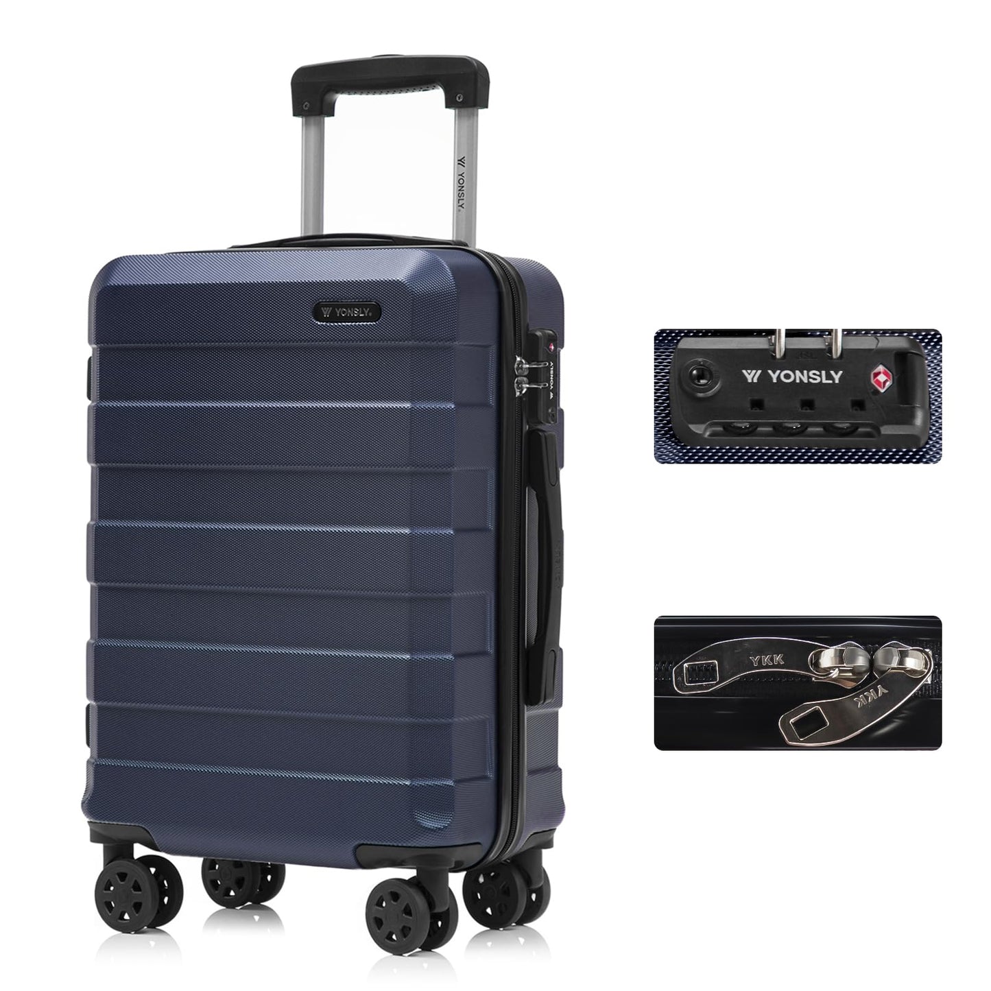 YONSLY® Premium Luggage TSA Lock, YKK Zipper Hardshell Suitcase Trolley Cabin Luggage Spinner Suitcase Carry-on 4 Wheels
