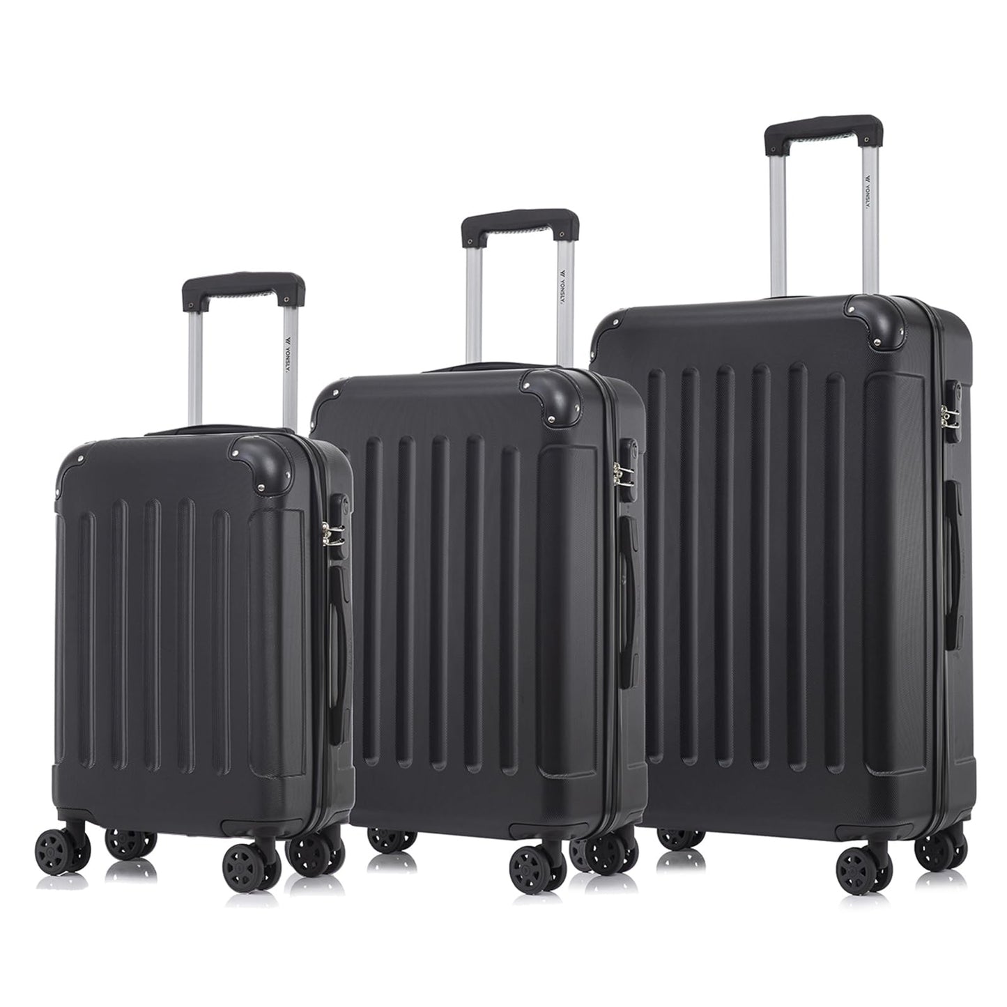 YONSLY® Suitcase Set, Trolley Travel Suitcase, Spinner Carry-on, Luggage Set with 4 360° Wheels, Hardshell Travel Suitcase, Combination Lock, Soft Rubber Handle (3 Piece Set, M,L&XL)