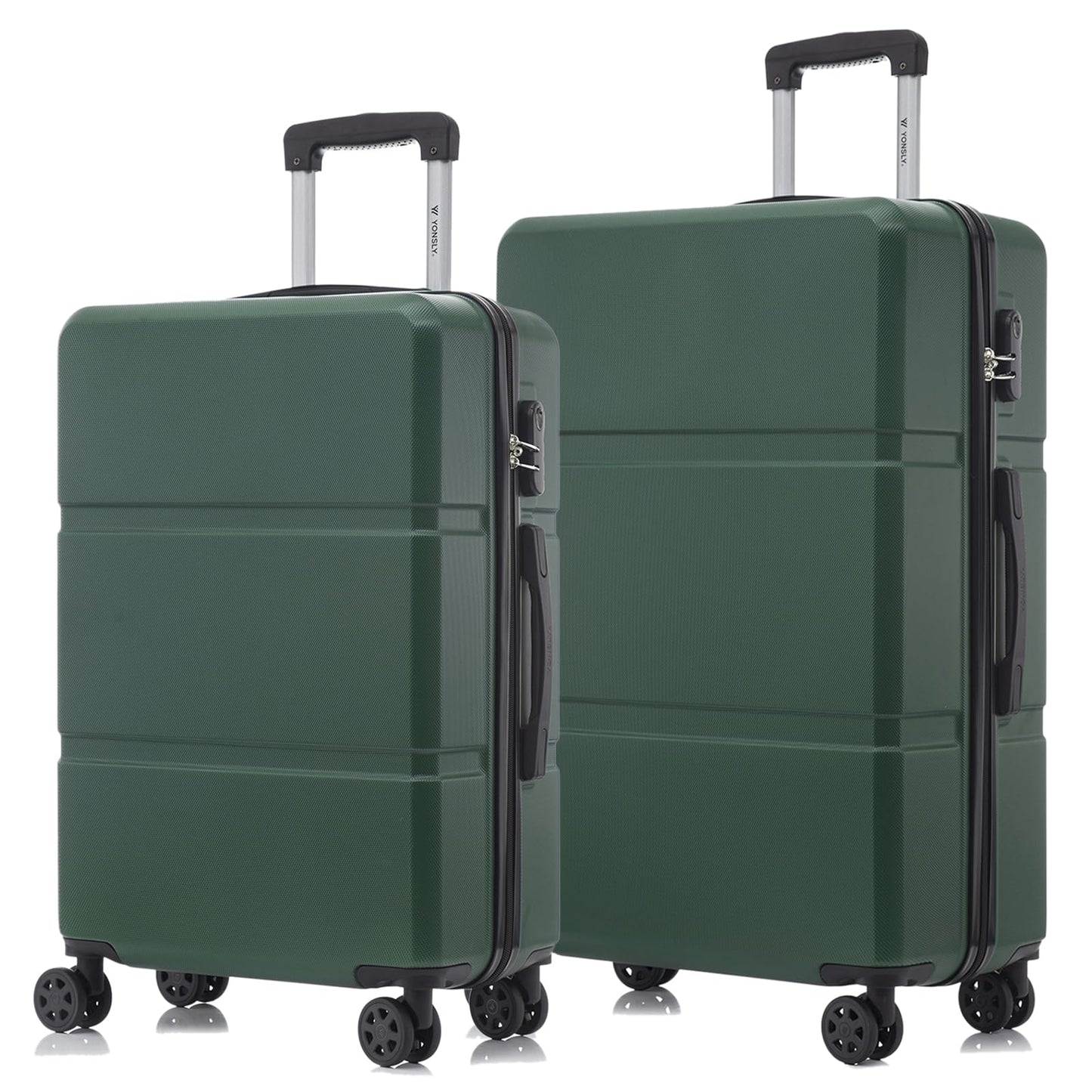 YONSLY® Trolley Suitcase, Carry-On Luggage with 4 360° Spinner Wheels, Hardshell Suitcase, Combination Lock, Soft Rubber Handle (Set of 2, L&XL)