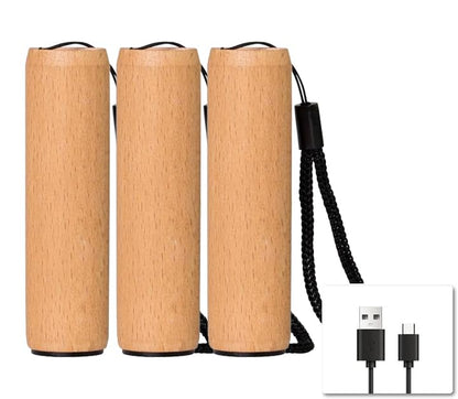 LQWELL® Mini Flashlight USB C Rechargeable, Small Flashlight with 3 Light Modes, Aluminum Portable Hand Flashlight with Wooden Shell for Camping, Hiking, Emergency, Jogging, Night Reading, Available as 2/3/4 Piece Set