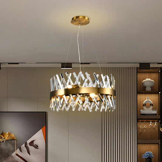 LQWELL® Kronleuchter 8-Licht E14, Industrie Chandelier, Modern Pendelleuchte Hängeleuchte für Wohnzimmer Schlafzimmer Esszimmer Gang Cafés Bar Studio, Kristall Deckenlampe, Champagner Gold