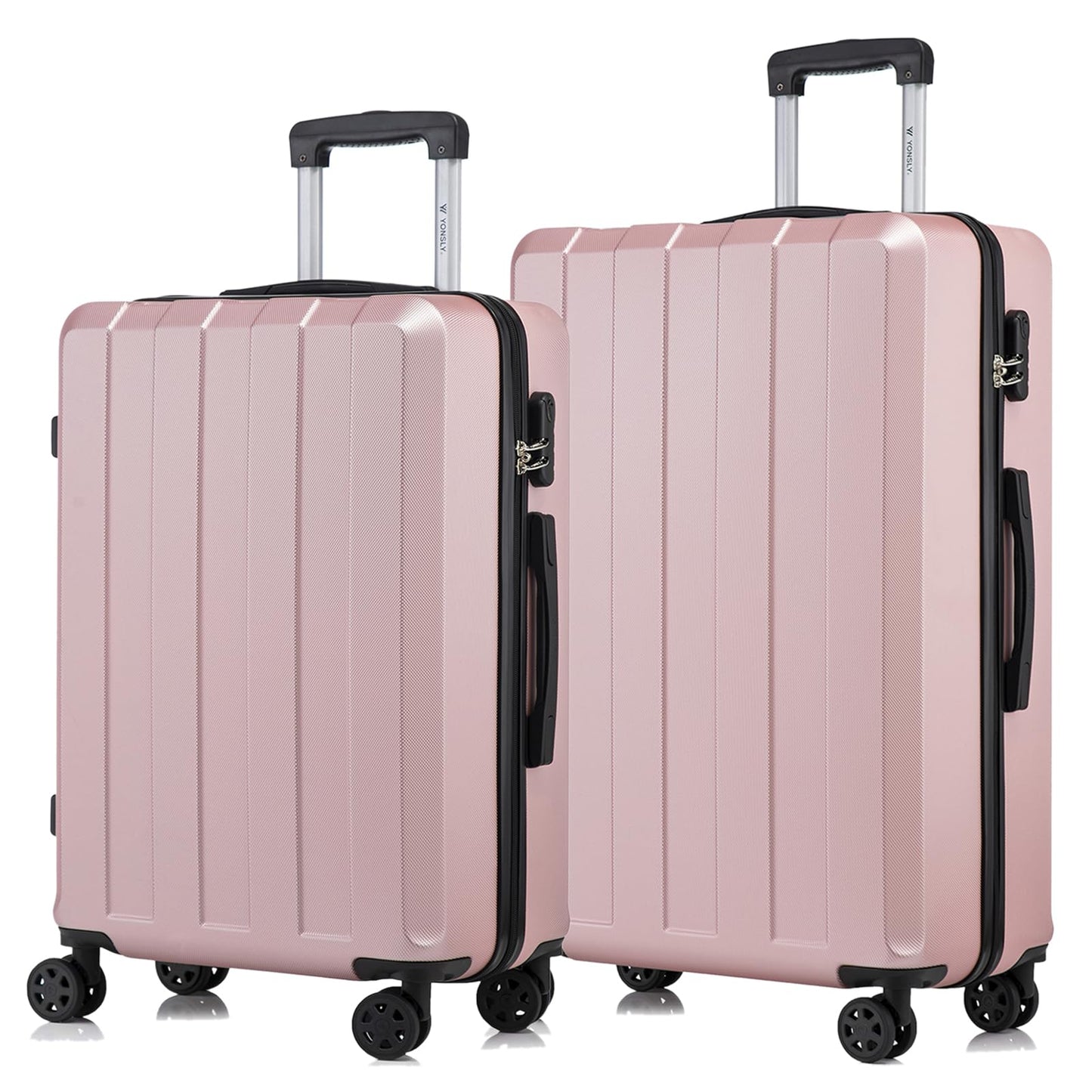 YONSLY® Trolley Suitcase Set, Spinner Carry-On, Hard-Shell Luggage Set with 4 360° Spinner Wheels, Combination Lock, Soft Rubber Handle (2-piece set, L&XL)