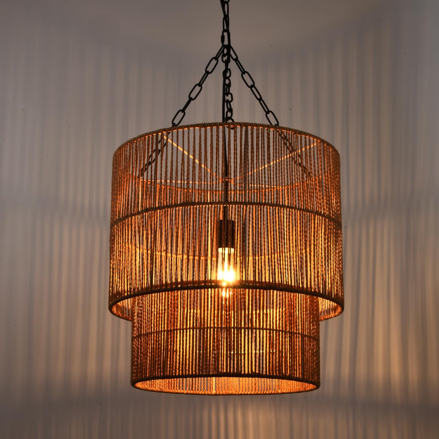 LQWELL® E27 Pendant Lamp, Retro Pendant Light 1-Bulb, Linen Black Brown Chandelier for Living Room Bedroom Dining Room Bar Hotel Shop Studio Cafes