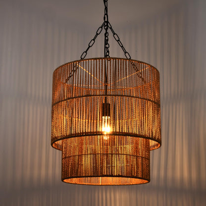 LQWELL® E27 Pendant Lamp, Retro Pendant Light 1-Bulb, Linen Black Brown Chandelier for Living Room Bedroom Dining Room Bar Hotel Shop Studio Cafes