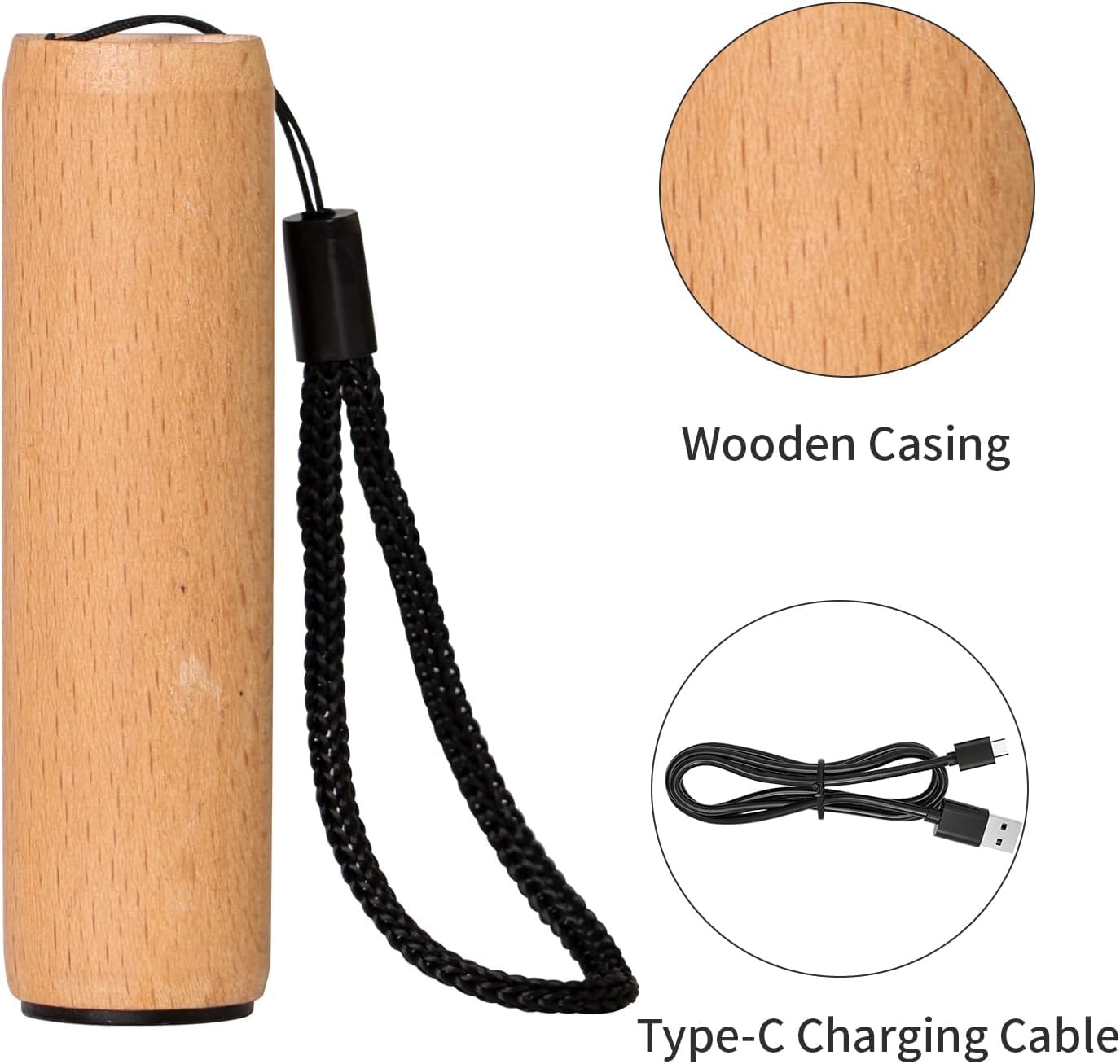 LQWELL® Mini Flashlight USB C Rechargeable, Small Flashlight with 3 Light Modes, Aluminum Portable Hand Flashlight with Wooden Shell for Camping, Hiking, Emergency, Jogging, Night Reading, Available as 2/3/4 Piece Set