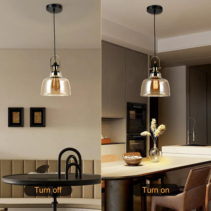 LQWELL® Modern Pendelleuchte Hängeleuchte E27, Minimalist Industrie Pendellampe Vintage Hängelampe für Küche Wohnzimmer Schlafzimmer Esszimmer Cafés, Glasabdeckung Kronleuchter Deckenlampe, Kupfer