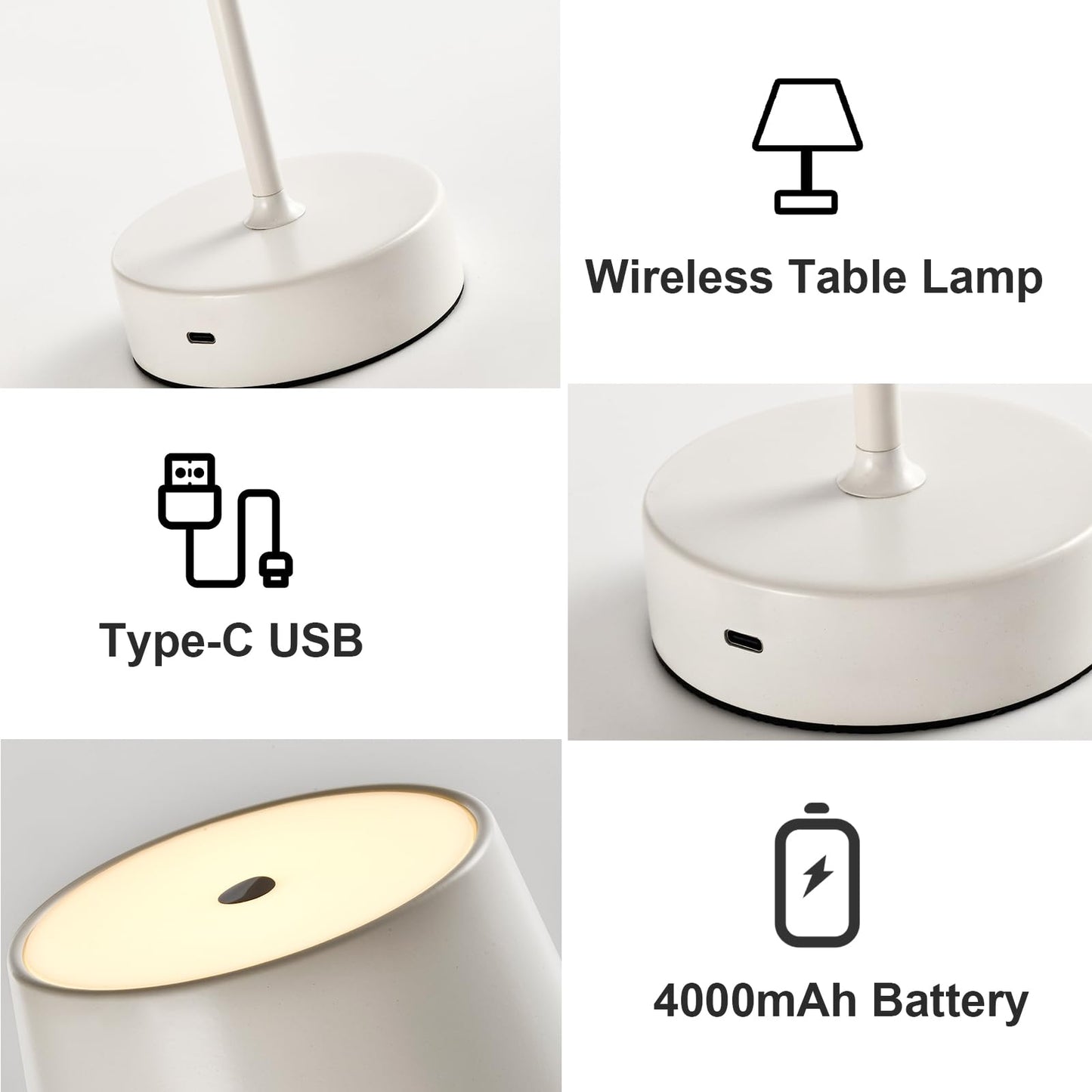 LQWELL® LED Table Lamp, Touch Dimmable Desk Lamp Type C USB Bedside Lamp Adjustable Brightness for Indoors Living Room Bedroom Dinner Hotel Bar Restaurant