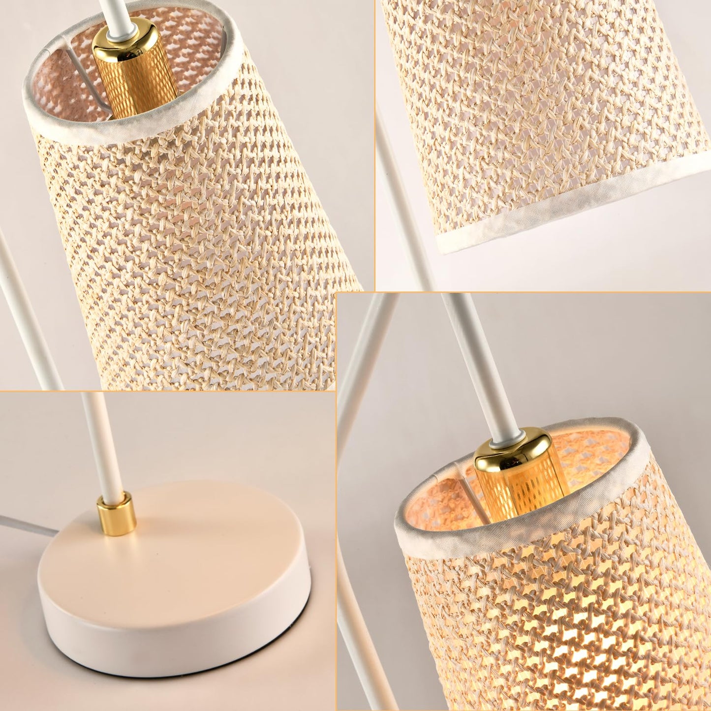 LQWELL® Retro Vintage Table Lamp E14, Bedside Lamp with Beige Fabric Shade in Black or White with Imitation Gold, Metal Desk Lamp for Bedroom and Living Room, Bulb Not Included
