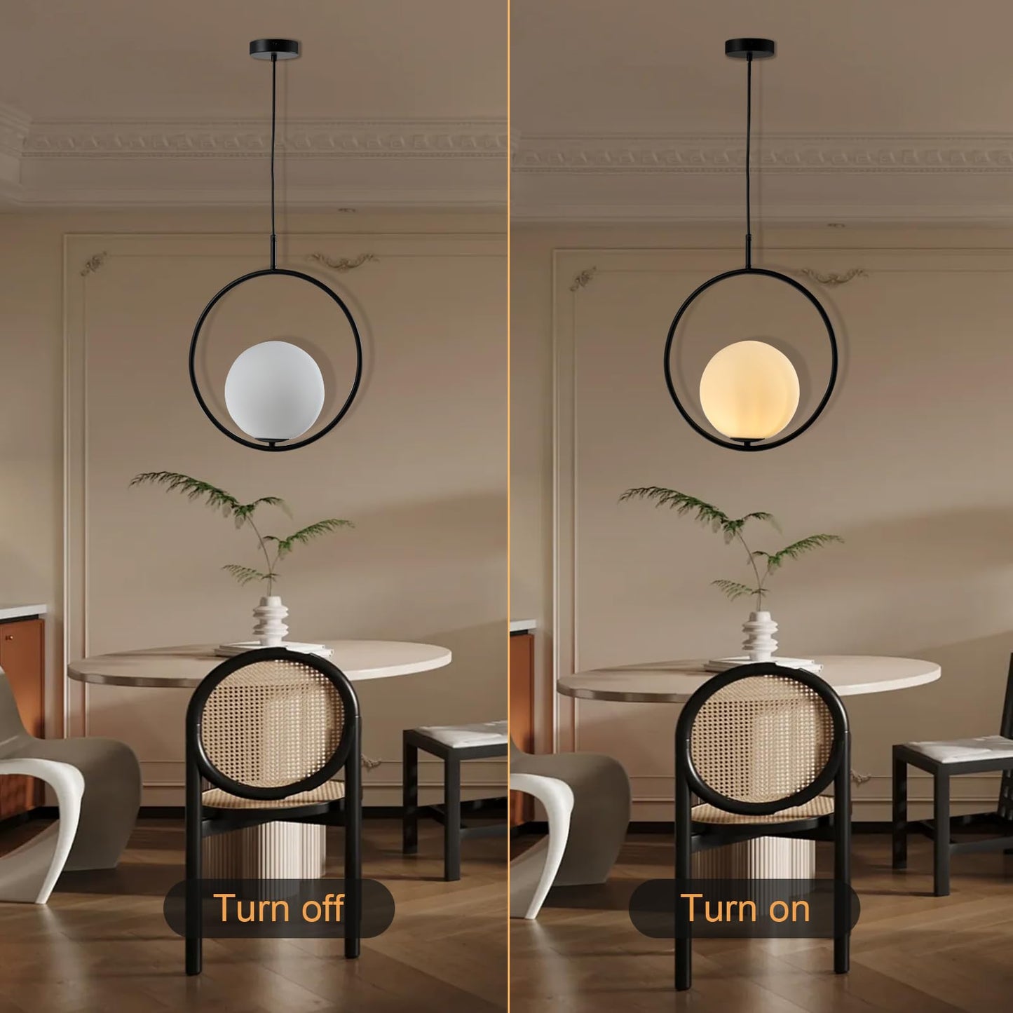 LQWELL® Globe Pendelleuchte Hängeleuchte G9, Modern Kugelglas Lampenschirm Pendellampe Hängelampe für Küche Wohnzimmer Schlafzimmer Esszimmer, Metall Mid Century Deckenlampe, Schwarz