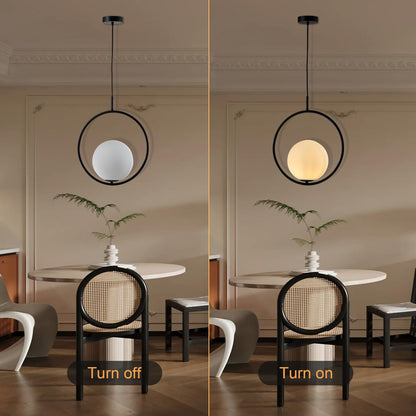 LQWELL® Globe Pendelleuchte Hängeleuchte G9, Modern Kugelglas Lampenschirm Pendellampe Hängelampe für Küche Wohnzimmer Schlafzimmer Esszimmer, Metall Mid Century Deckenlampe, Schwarz