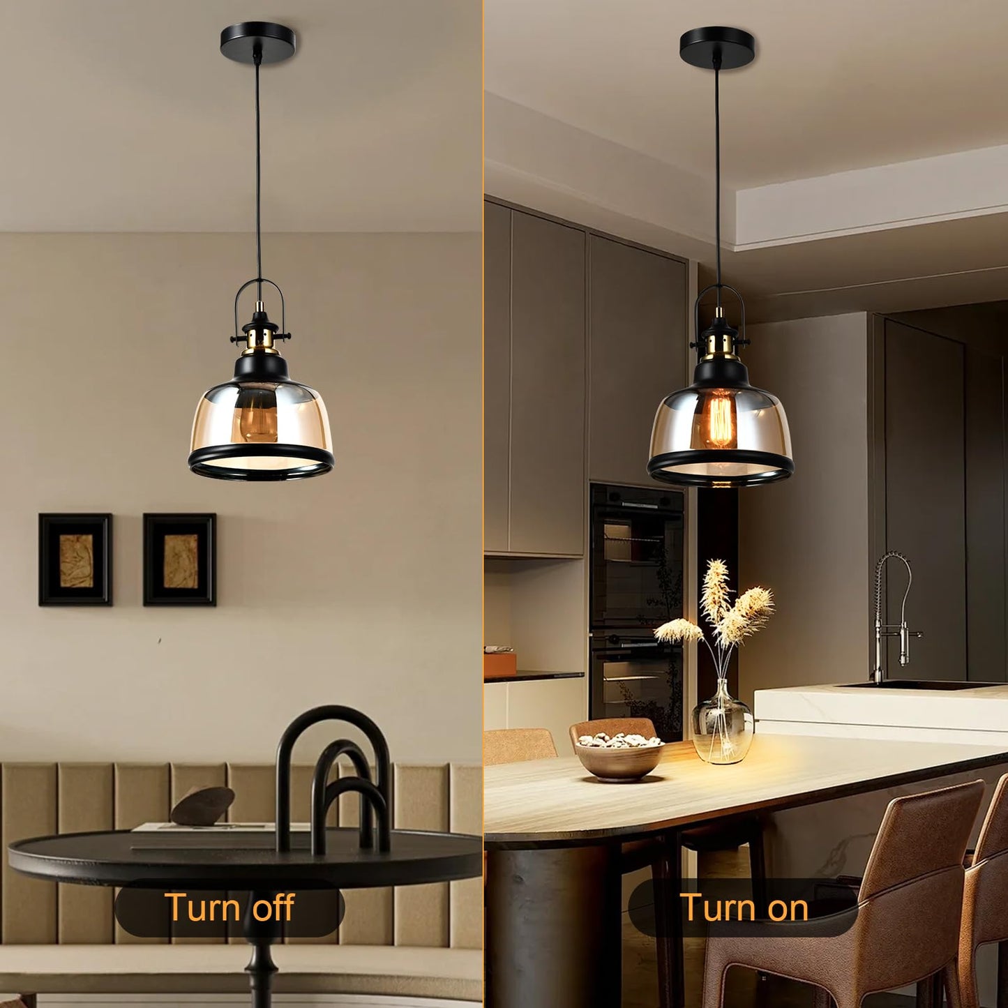 LQWELL® Modern Pendant Light E27, Minimalist Industrial Pendant Lamp Vintage Hanging Lamp for Kitchen Living Room Bedroom Dining Room Cafes, Glass Shade Chandelier Ceiling Lamp, Copper