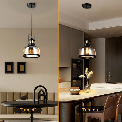 LQWELL® Modern Pendant Light E27, Minimalist Industrial Pendant Lamp Vintage Hanging Lamp for Kitchen Living Room Bedroom Dining Room Cafes, Glass Shade Chandelier Ceiling Lamp, Copper