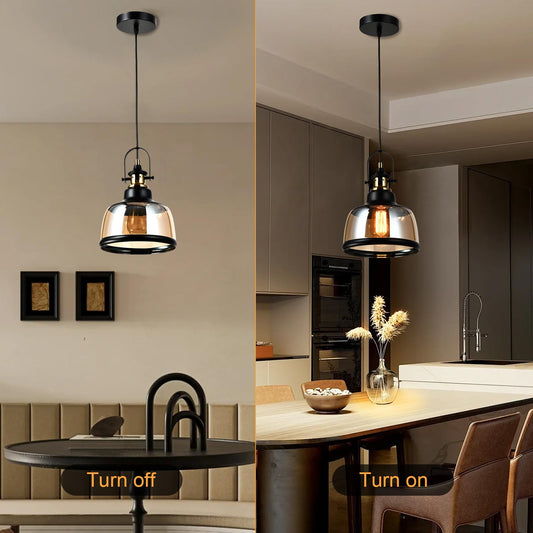 LQWELL® Modern Pendant Light E27, Minimalist Industrial Pendant Lamp Vintage Hanging Lamp for Kitchen Living Room Bedroom Dining Room Cafes, Glass Shade Chandelier Ceiling Lamp, Copper