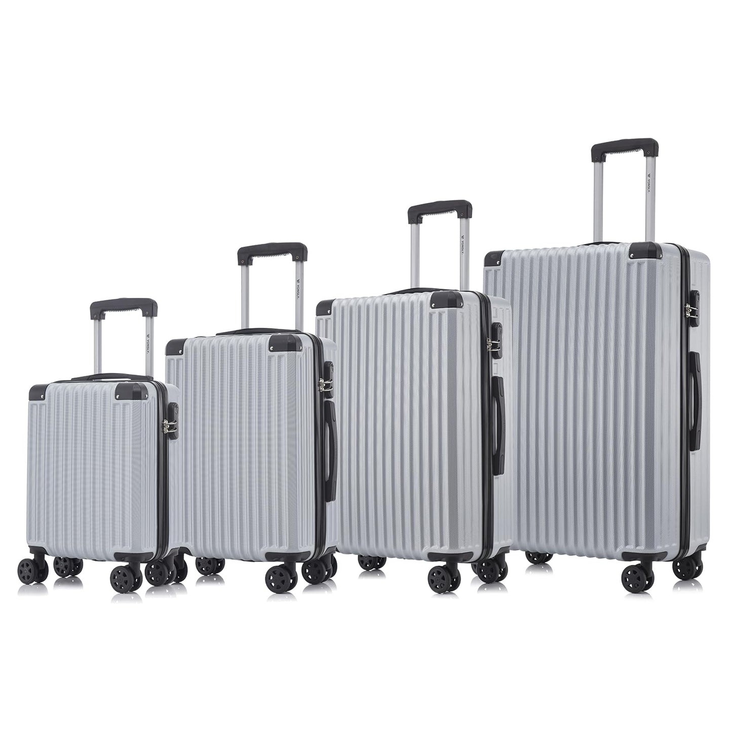 YONSLY® Trolley Luggage Suitcase Set, Roller Suitcase Carry-On, Luggage Set Hard-Shell Suitcase with 4 360° Wheels, Combination Lock, Soft Rubber Handle (4-Piece Set, S,M,L&XL)