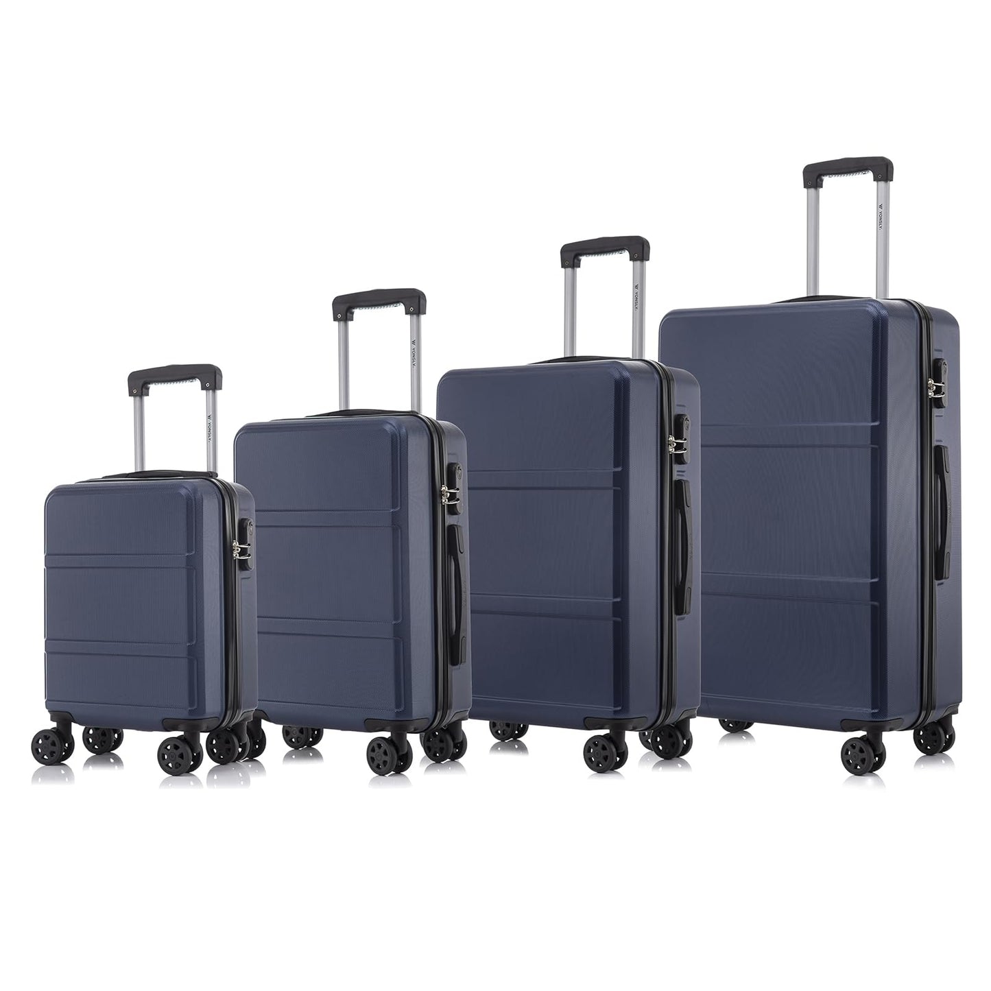 YONSLY® Trolley Travel Suitcase Set, Roller Suitcase Carry-on Luggage, Hard Shell Suitcase Set with 4 360° Wheels, Combination Lock, Soft Rubber Handle (4-Piece Set, S,M,L&XL)