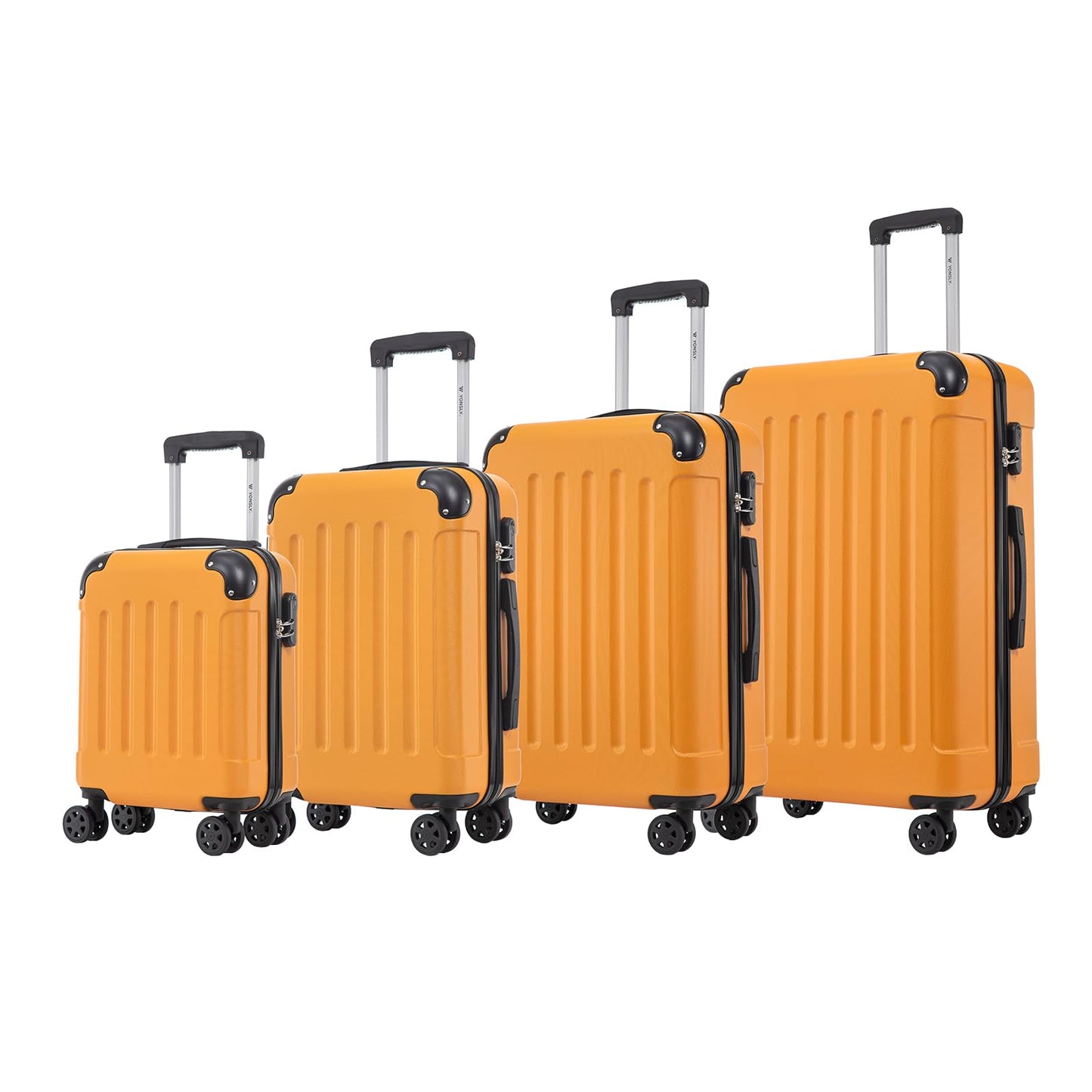 YONSLY® Suitcase Set, Trolley Travel Suitcase, Spinner Carry-On, Luggage Set with 360° Wheels, Hardshell Suitcase, Combination Lock, Rubber Handle (4-Piece Set, S,M,L&XL)
