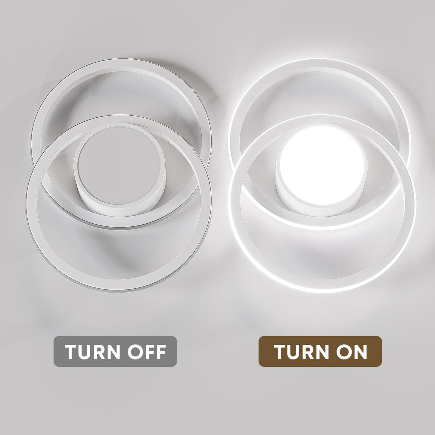 LQWELL Modern Led Deckenleuchte, LED Deckenlampe 48cm, 2-Ringe Design, 62W 6500K 6950LM IP44 Wasserfest Schlafzimmerleuchte Wohnzimmerleuchte aus Metall+Acryl als Badezimmer Küche Keller Büro