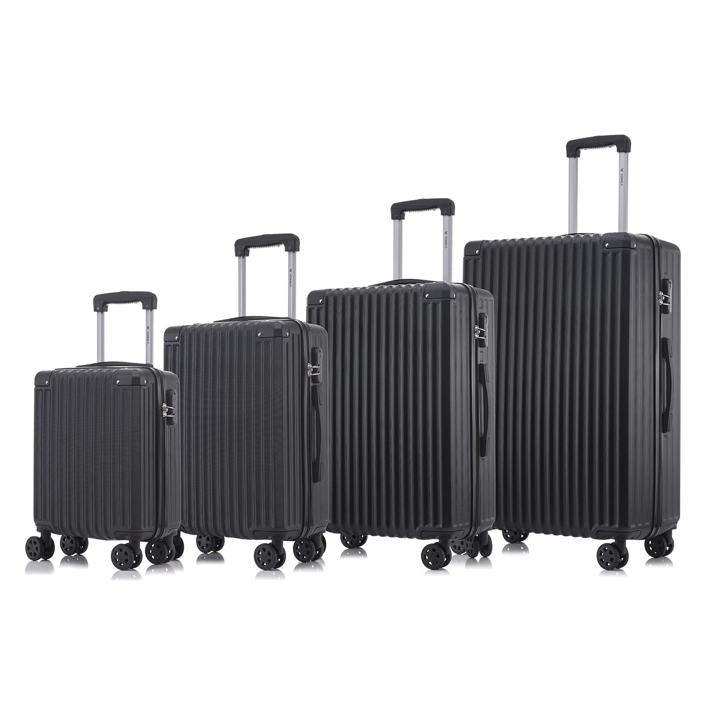 YONSLY® Trolley Luggage Suitcase Set, Roller Suitcase Carry-On, Luggage Set Hard-Shell Suitcase with 4 360° Wheels, Combination Lock, Soft Rubber Handle (4-Piece Set, S,M,L&XL)