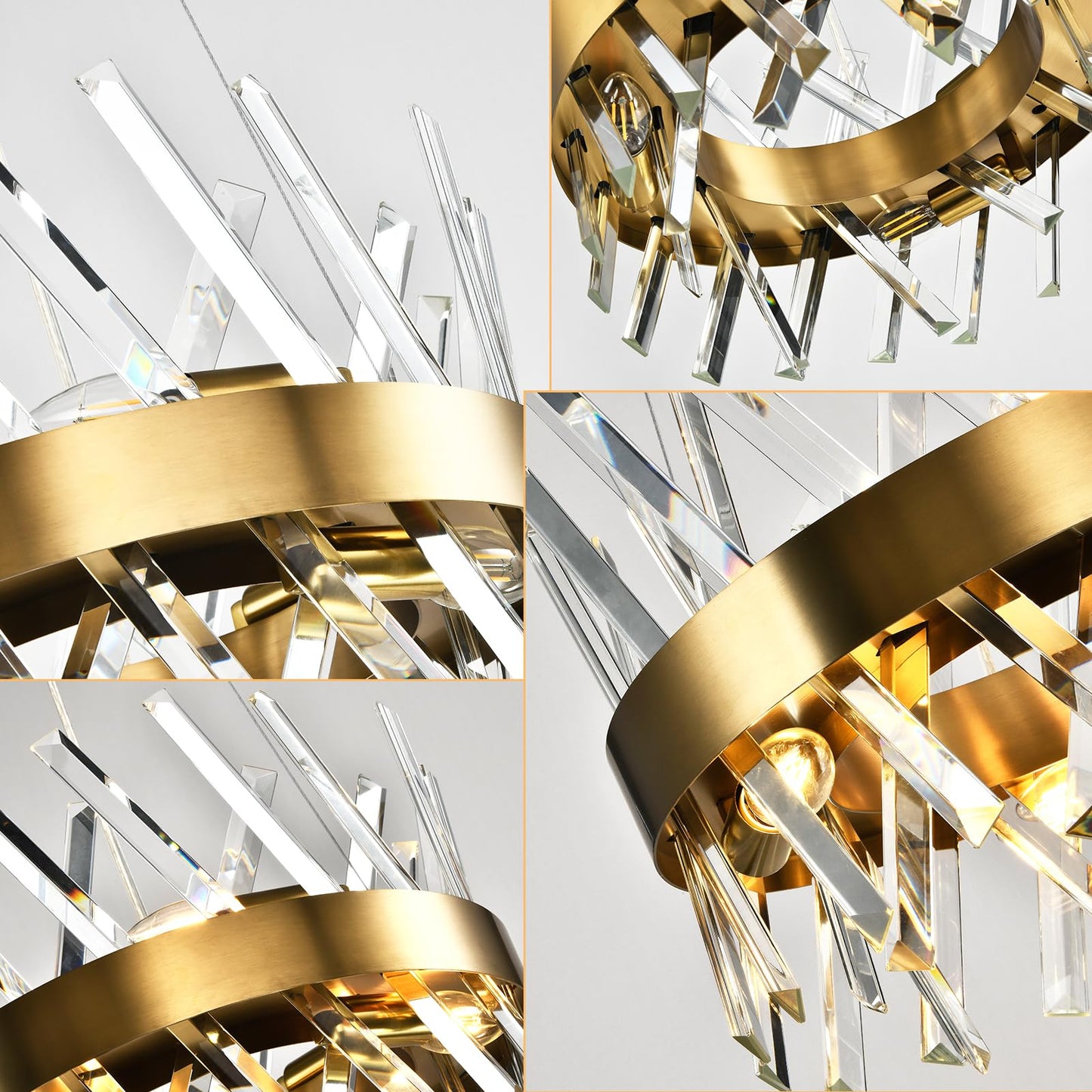 LQWELL® Kronleuchter 6-Licht E14, Industrie Chandelier, Modern Pendelleuchte Hängeleuchte für Wohnzimmer Schlafzimmer Esszimmer Gang Cafés Bar Studio, Kristall Deckenlampe, Champagner Gold