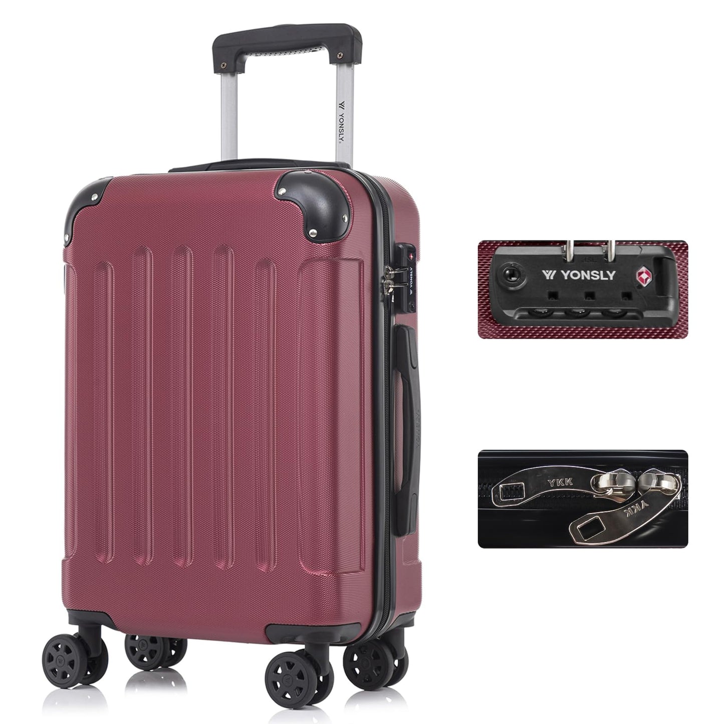 YONSLY® Premium Suitcase, TSA Lock, YKK Zipper Hardshell Luggage Trolley Cabin Suitcase Rolling Suitcase Hand Luggage 4 Wheels