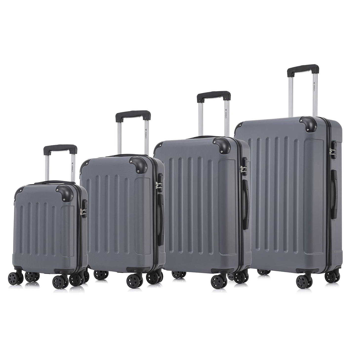 YONSLY® Suitcase Set, Trolley Travel Suitcase, Spinner Carry-on, Luggage Set, 4-Piece Luggage Set with 360° Spinner Wheels, Hard-shell Travel Suitcase, Combination Lock, Soft Rubber Handle (4-Piece Set, S, M, L & XL)