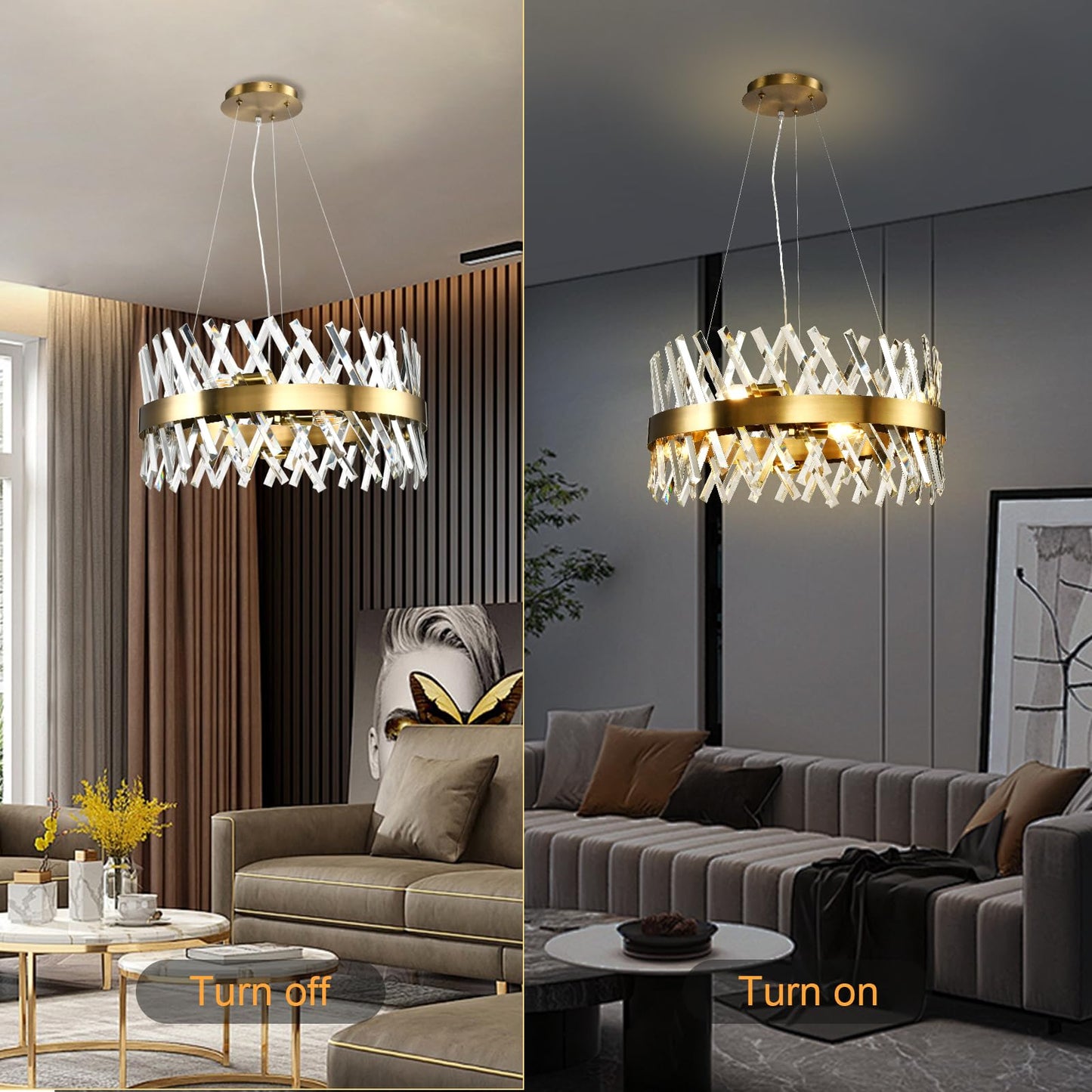LQWELL® Kronleuchter 8-Licht E14, Industrie Chandelier, Modern Pendelleuchte Hängeleuchte für Wohnzimmer Schlafzimmer Esszimmer Gang Cafés Bar Studio, Kristall Deckenlampe, Champagner Gold